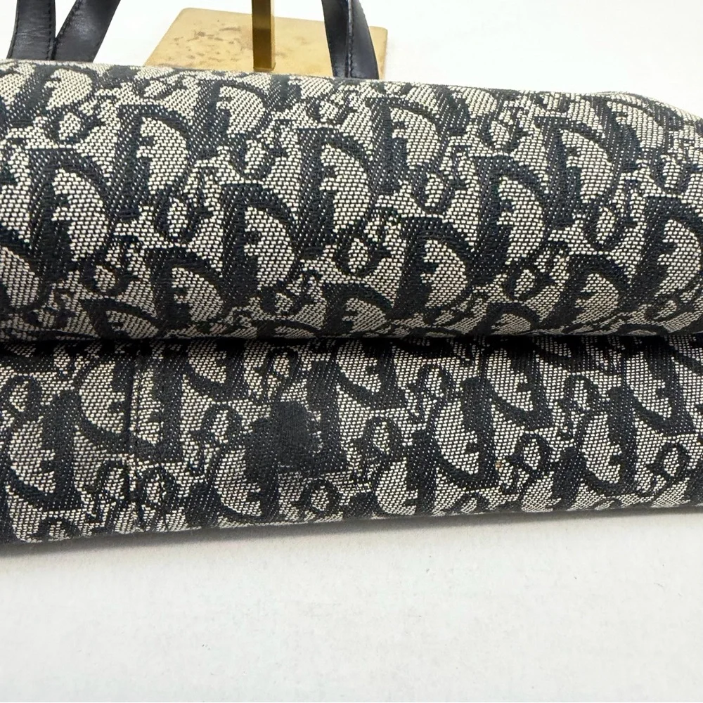 Christian Dior Trotter Canvas Logo Tote Bag Black Leather Trim‎ Vintage